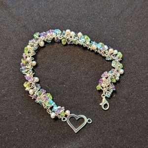 Sterling Silver Stone and Pearl Heart Bracelet